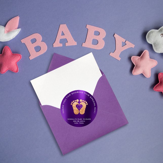 Heart Feet Baby Shower Favour Gift Thank Gold Classic Round Sticker (Creator Uploaded)