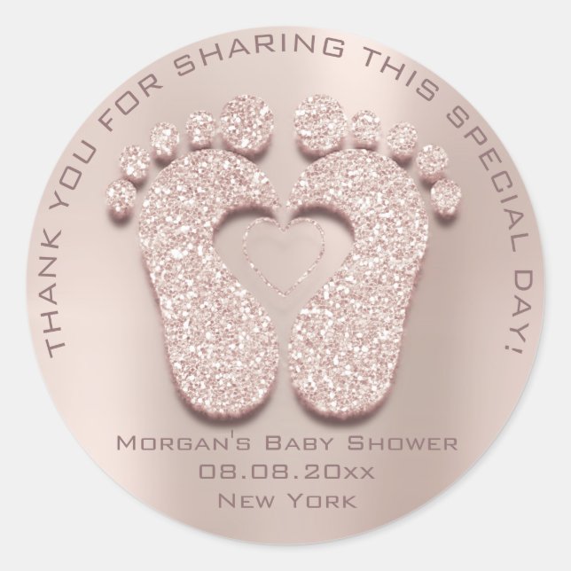 Heart Feet Baby Shower Favour Gift Thank Pink Blus Classic Round Sticker (Front)