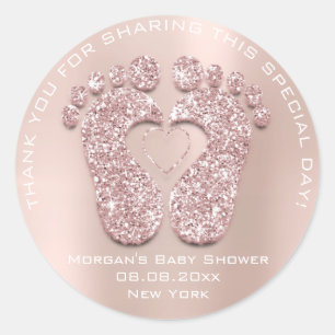 Heart Feet Baby Shower Favour Gift Thank Pink Rose Classic Round Sticker