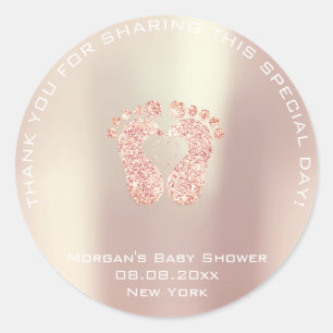 Heart Feet Baby Shower Favour Gift Thank Rose Gold Classic Round Sticker