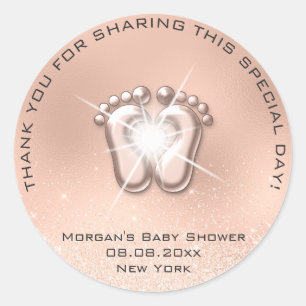 Heart Feet Baby Shower Favour Gift Thank Rose Spar Classic Round Sticker