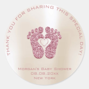 Heart Feet Baby Shower Favour Girl Thank Pink Ivor Classic Round Sticker