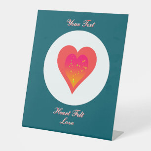 Heart Felt Love Triple Heart Shape Teal Pedestal Sign