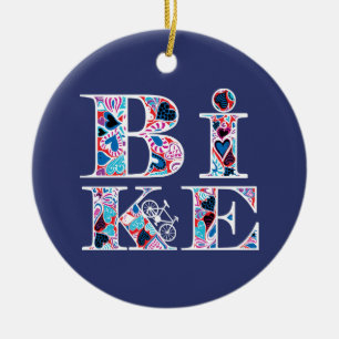 Heart Filled Bike Text Ceramic Ornament