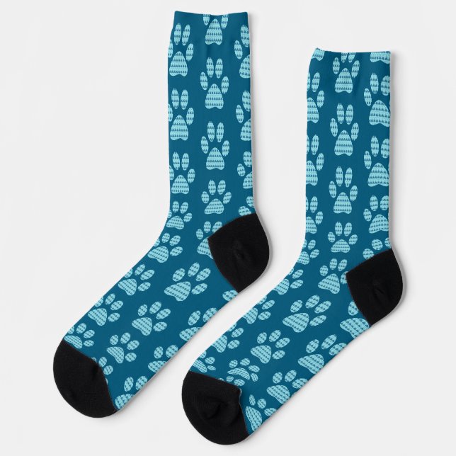 Heart filled Paw Prints Blue Crazy Socks (Left)