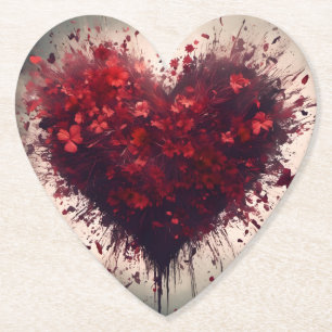 Heart Filled with Bursting Red Flowers Paper Coaster