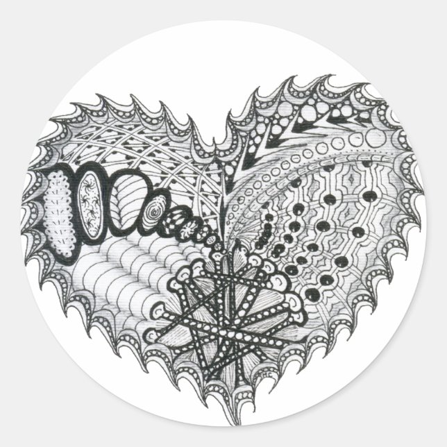 Heart Fire Doodle Classic Round Sticker (Front)