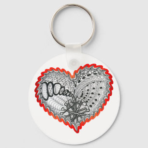 Heart Fire Red Doodle Key Ring