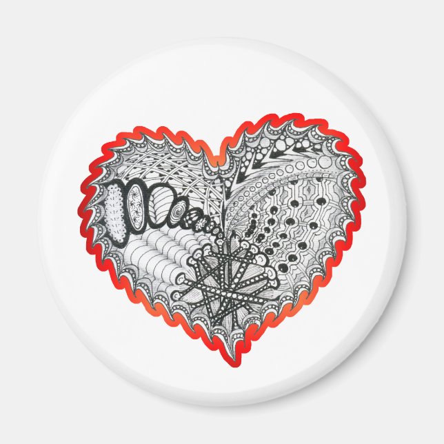 Heart Fire Red Doodle Magnet (Front)