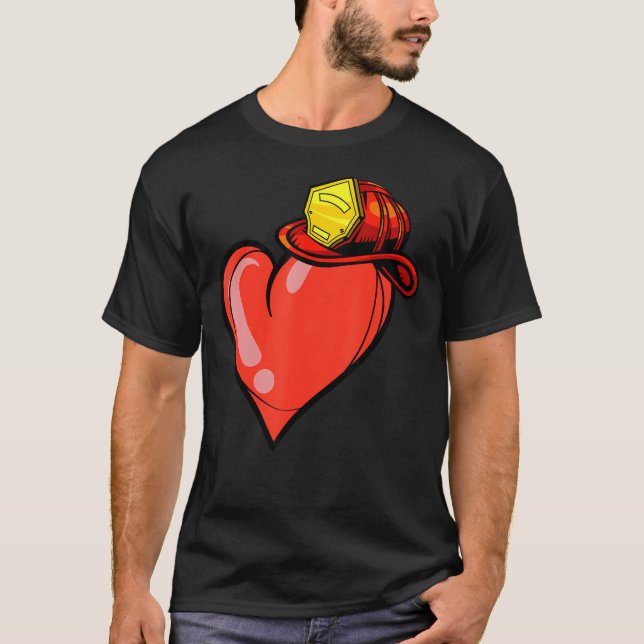 Heart Firefighter Valentines Day Cool Volunteer Fi T-Shirt (Front)