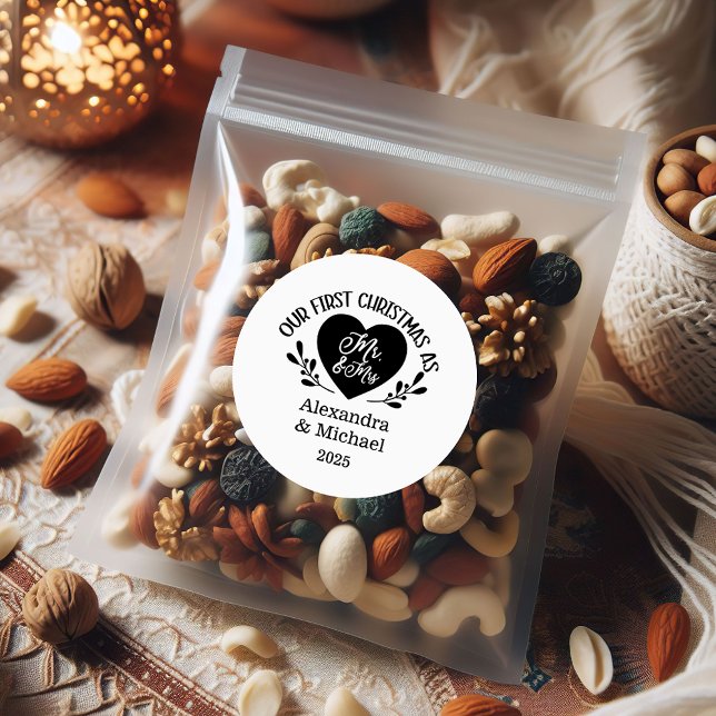 Heart First Christmas as Mr & Mrs Classic Round Sticker (Creator Uploaded)