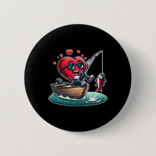 Heart Fishing Valentines Day Men Womens Boys Girls 6 Cm Round Badge