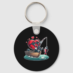 Heart Fishing Valentines Day Men Womens Boys Girls Key Ring