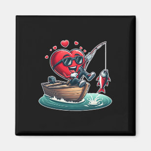 Heart Fishing Valentines Day Men Womens Boys Girls Magnet