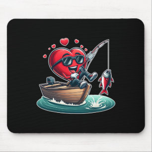 Heart Fishing Valentines Day Men Womens Boys Girls Mouse Pad