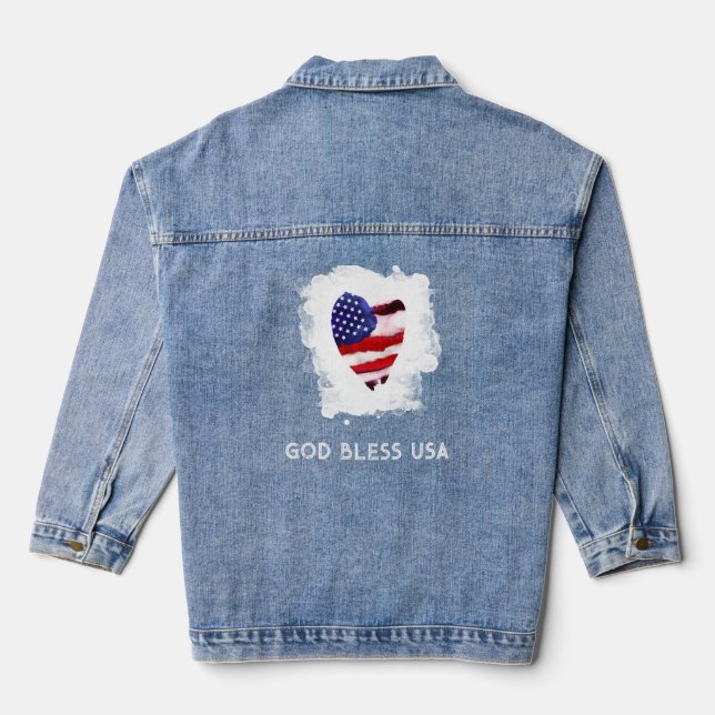 *~* HEART Flag AP27 Old Glory Patriotic USA God Denim Jacket (Back)