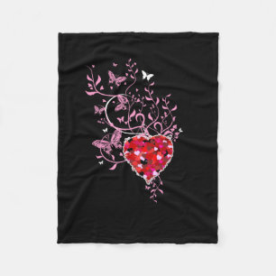 Heart Floral Butterfly Art Fleece Blanket
