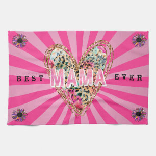 Heart Floral Mum Customise Tea Towel