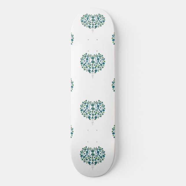 Heart Floral Pattern Skateboard (Front)