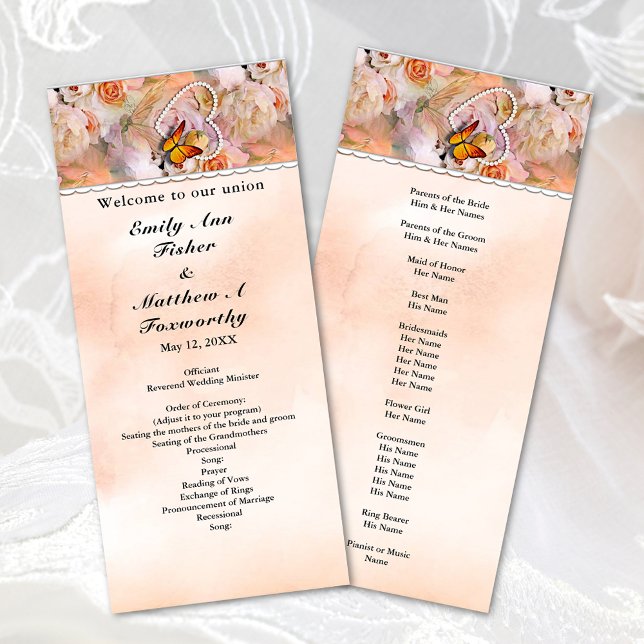 Heart Floral Rose Butterfly Pearls Wedding Program (Heart Floral Rose Butterfly Pearls Wedding Program)
