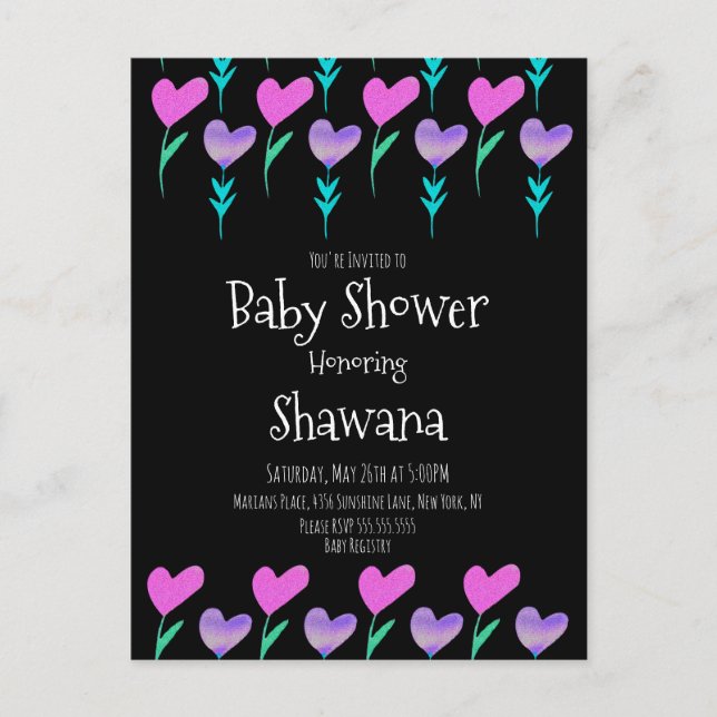 Heart Floral Valentines Day Baby Shower Invitation Postcard (Front)