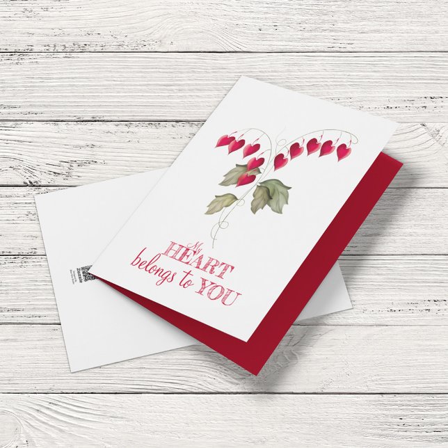 Heart Floral Valentine's Day Cute Personalised Holiday Card ("My Heart belongs to you" floral bleeding heart Valentine's day card.)