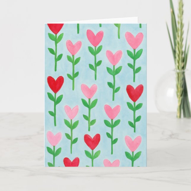 Heart Floral Watercolor Blank Greeting  Card (Front)