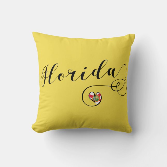 Heart Florida Pillow, Miami Floridian Cushion (Front)