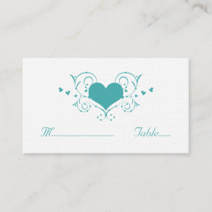 Heart Flourish Place Card, Teal Place Card