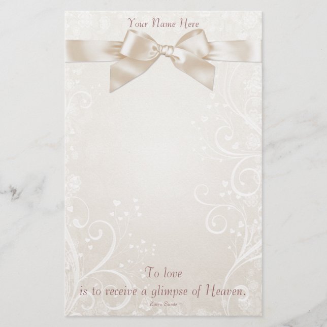 Heart Flourish Rose Stationery (Front)