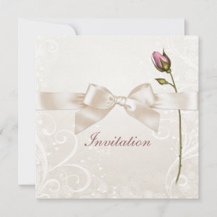 Heart Flourish Rose Wedding Invitation