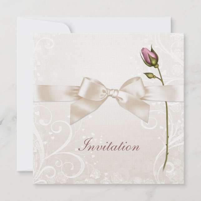 Heart Flourish Rose Wedding Invitation (Front)