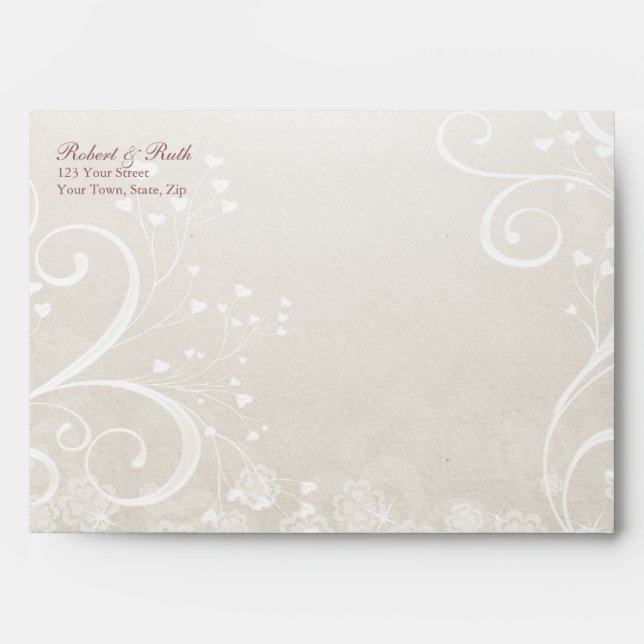 Heart Flourish Rose Wedding Invitation A7 Envelope (Front)