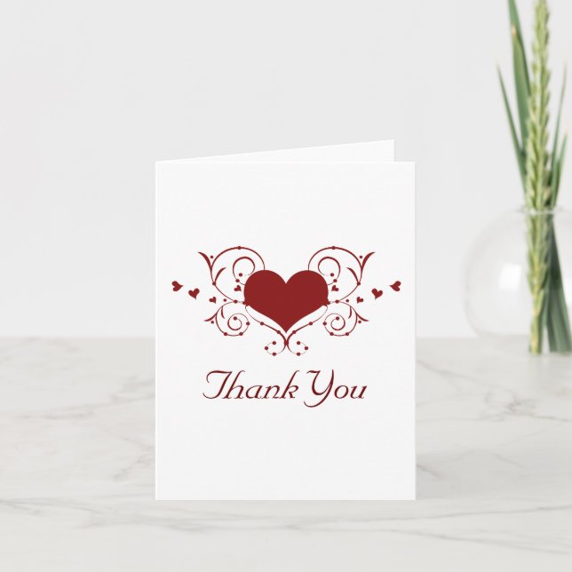 Heart Flourish Thank You Card, Red Card (Front)