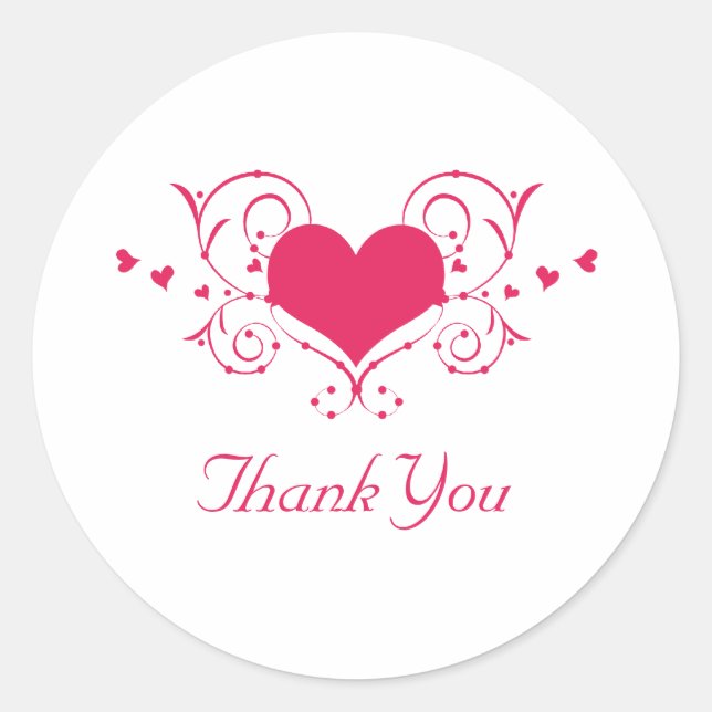 Heart Flourish Thank You Stickers, Dark Pink Classic Round Sticker (Front)