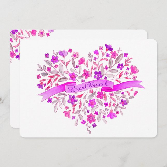 Heart flower Bouquet art bridal Brunch Invitation (Front/Back)