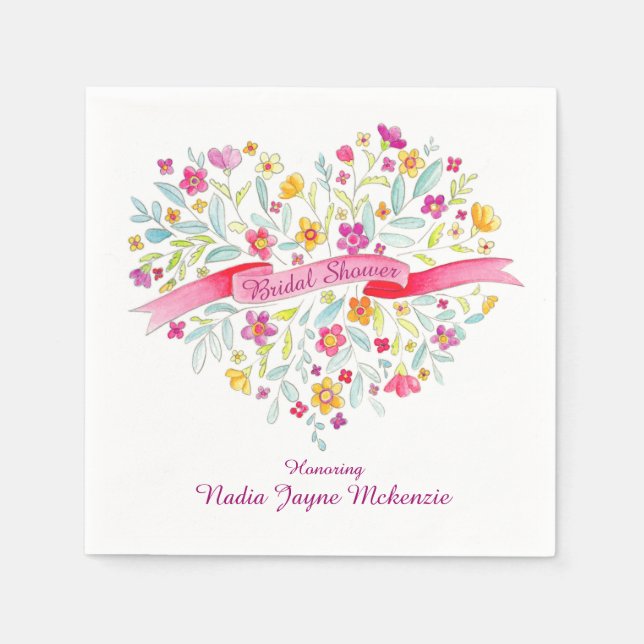 Heart flower bouquet bridal shower paper napkin (Front)