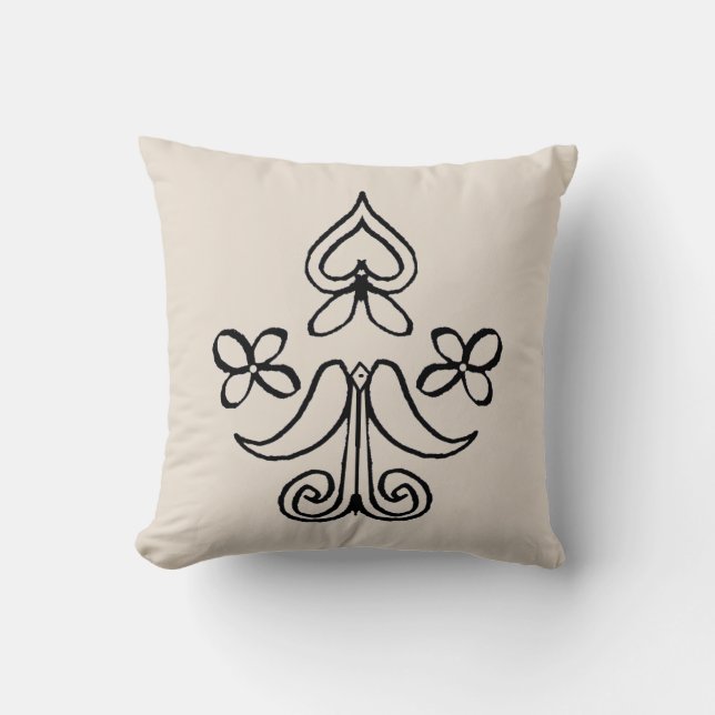 Heart Flower Motif Pattern Throw Pillow (Front)