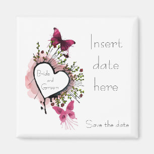 Heart, flowers and butterflies Save the date Magnet