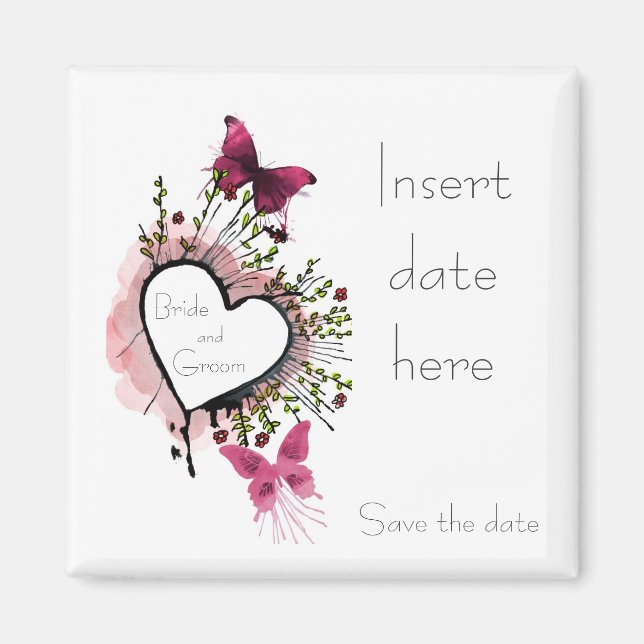 Heart, flowers and butterflies Save the date Magnet (Front)