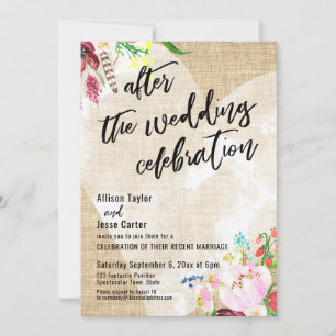 Heart Flowers Burlap After the Wedding Celebration Invitation