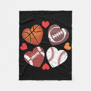 Heart Football Basketball Baseball Valentine’s Day Fleece Blanket