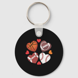 Heart Football Basketball Baseball Valentine’s Day Key Ring
