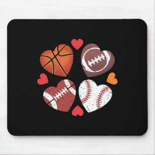 Heart Football Basketball Baseball Valentine’s Day Mouse Pad