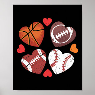 Heart Football Basketball Baseball Valentine’s Day Poster