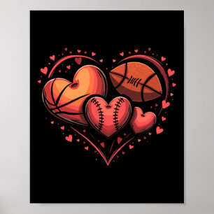 Heart Football Basketball Baseball Valentine’s Day Poster