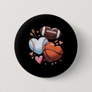 Heart Football Basketball Baseball Valentines Day 6 Cm Round Badge