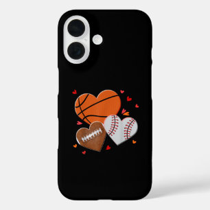 Heart Football Basketball Baseball Valentines Day iPhone 16 Case