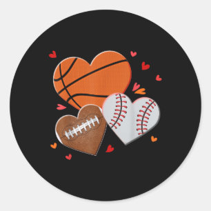 Heart Football Basketball Baseball Valentines Day  Classic Round Sticker