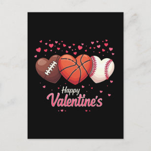Heart Football Basketball Baseball Valentines Day Holiday Postcard